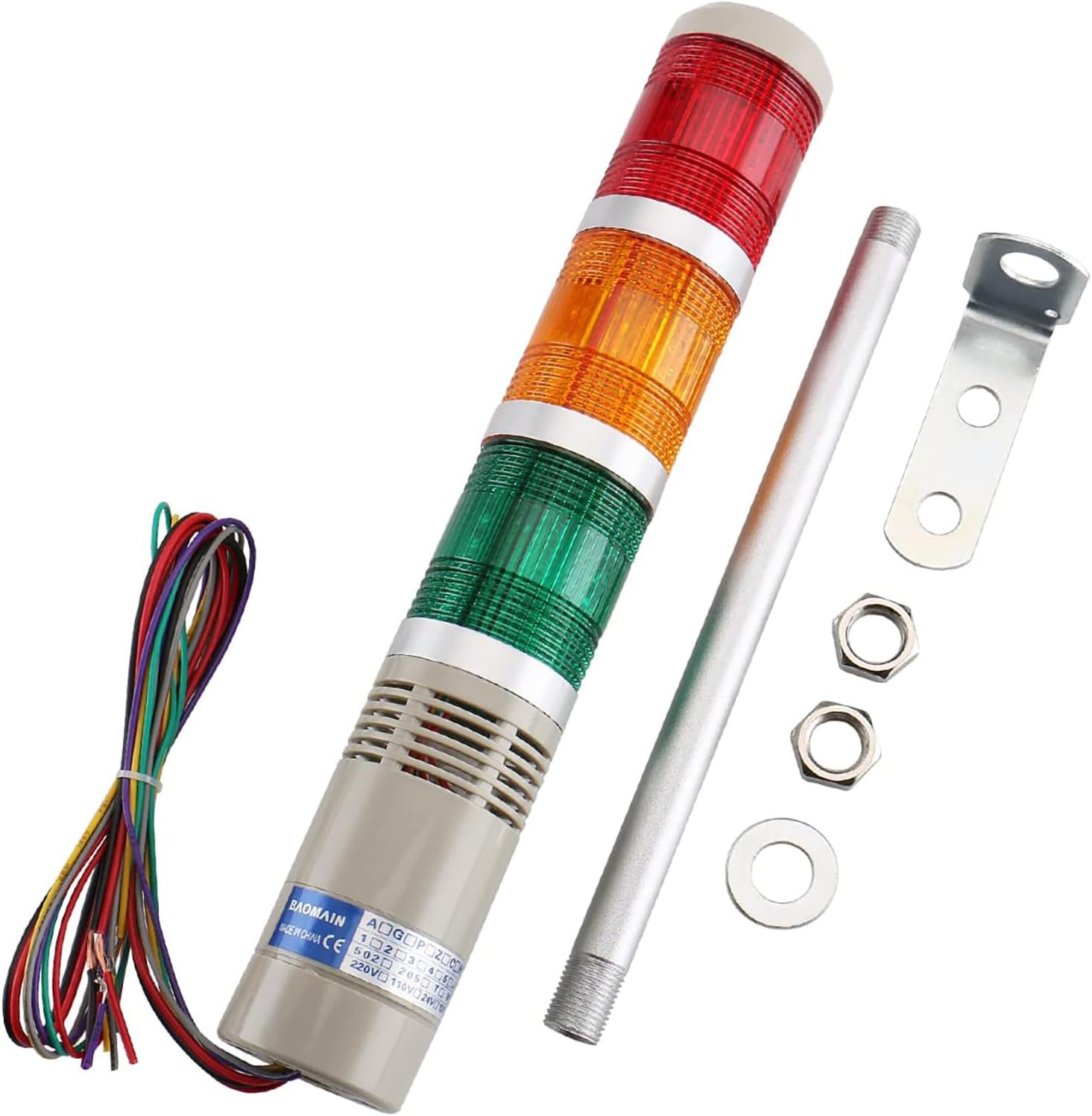 Industrial Signal Tower Light – 110VAC 3-Color LED Stack Flashing Warning Light