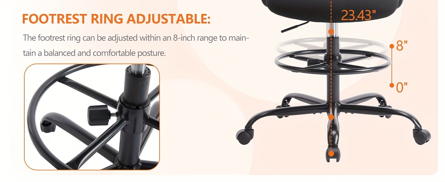 Tall Office Chair Tall Standing Desk Chair Counter Height Adj. Mid Back Mesh