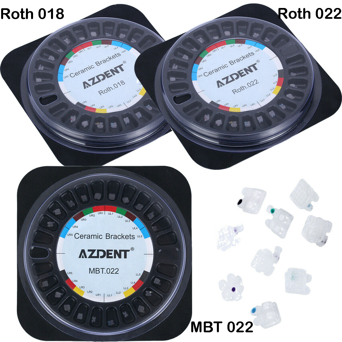 AZDENT Dental Orthodontic Ceramic Brackets 5*5 Roth MBT 022 Hooks 345 20Pcs/pack