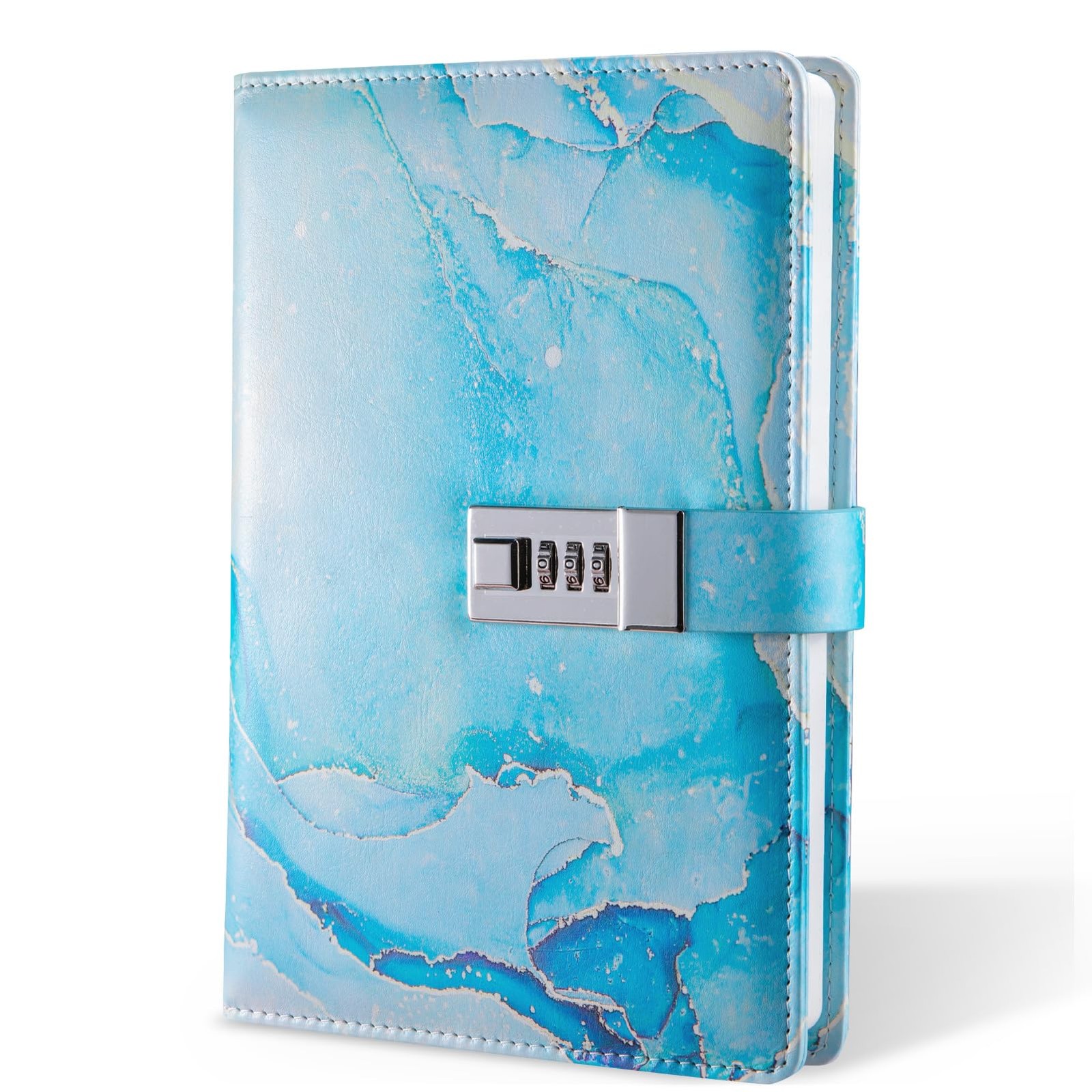 Diary with Lock, A5 Lockable Journal, PU Leather 8.6×5.9 inches, Sky Blue