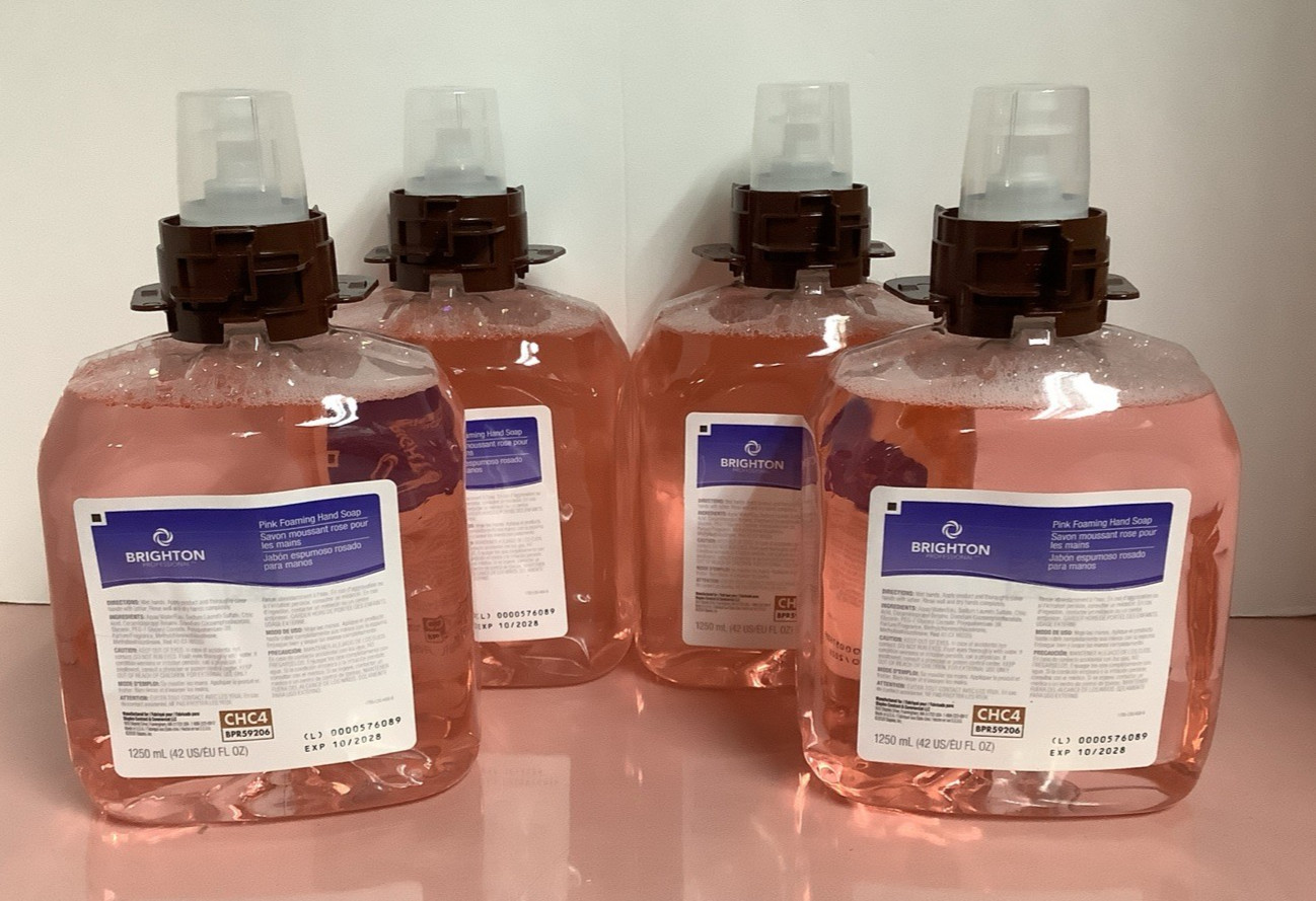 4x Brighton BPR59206 Pink Foaming Hand Soap 1250ml Dispenser Refills