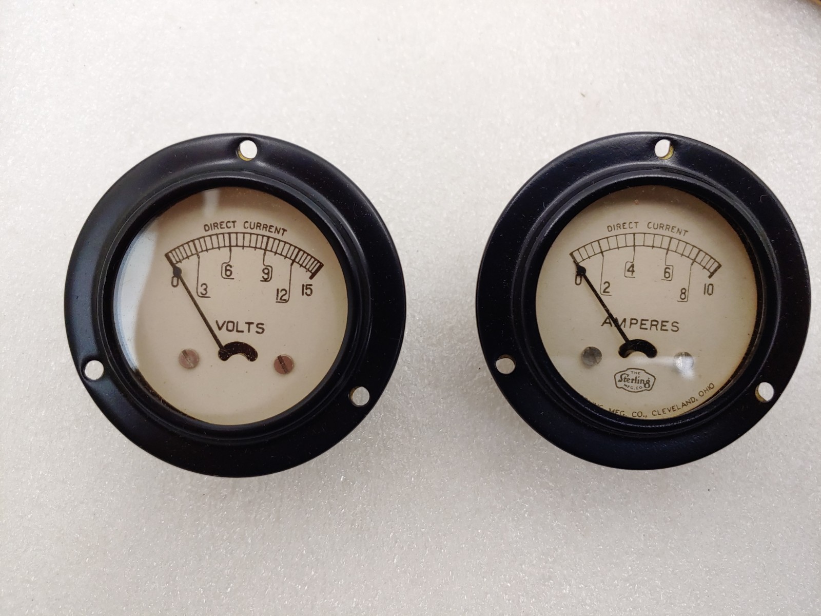 2 Sterling Panel Type Meters Type 70 #858 DC Amp & 0-15 DC Voltmeter New Old St