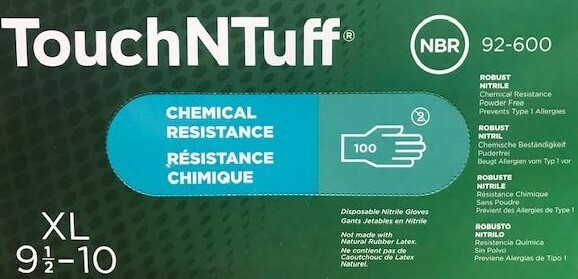 TouchNTuff Powder Free Chemical Resistant Nitrile Gloves XL 92-600 Medicos Club