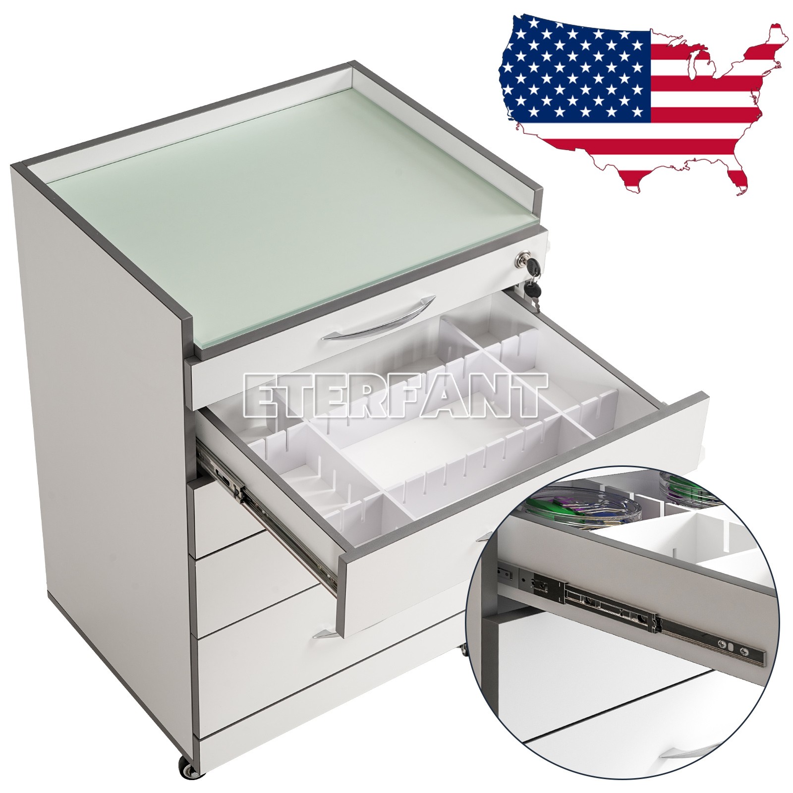 Dental 3 Layer Mobile Trolley Medical Tool Cart/4 Drawers Storage Rolling Cart