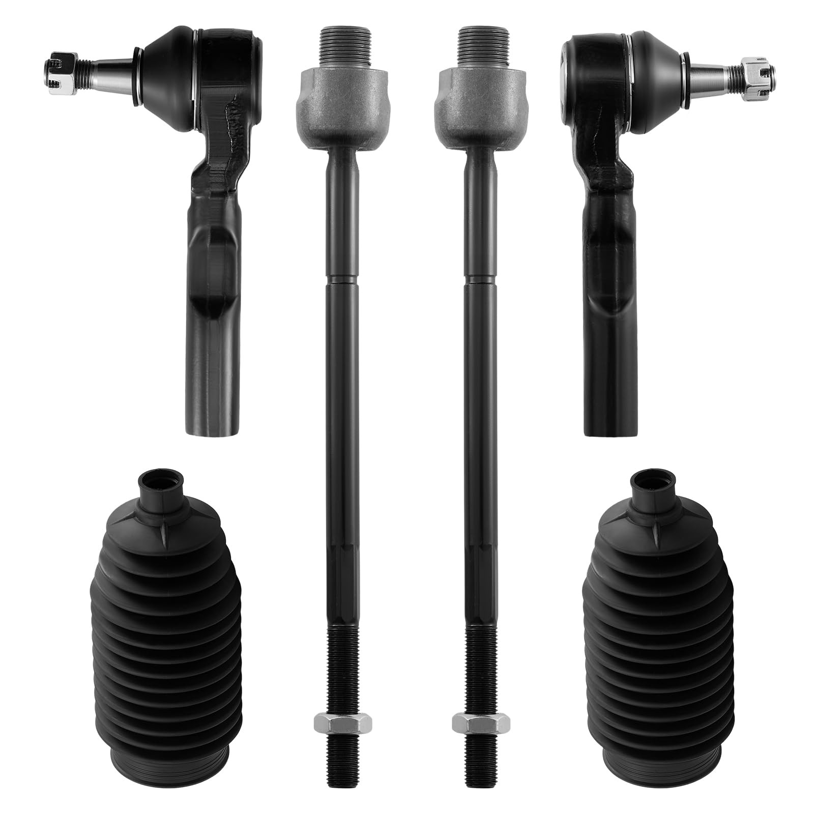 BDFHYK 6pcs Front Inner & Outer Tie Rod Ends Kit w/Tie Rod Boots Compatible
