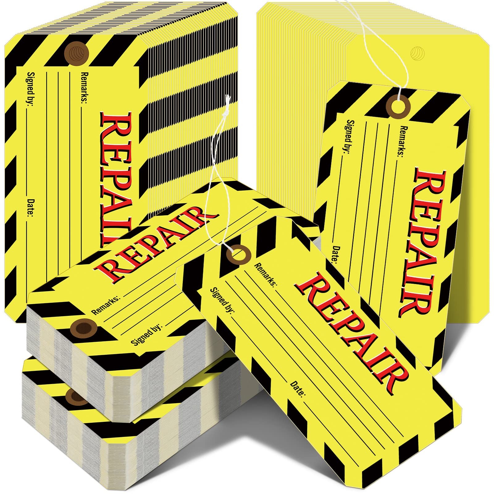 240 Pack Yellow Repair Tags with Wire Maintenance Required Tags with String