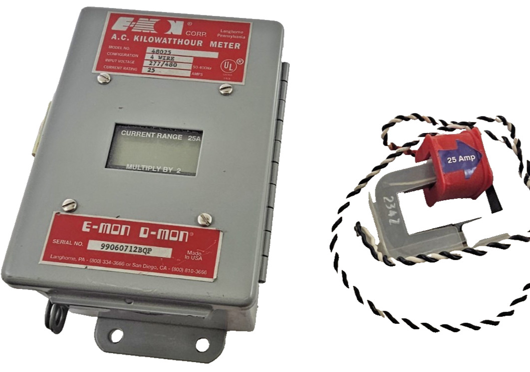 E-Mon 48025 KWH Meter 277/480V 25 Amp 50-400 HZ w/1 SplitCore Current Sensor