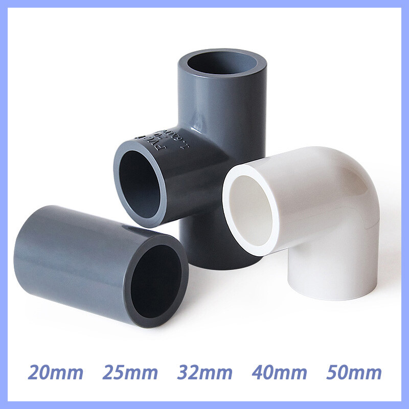 PVC Water Pipe Fittings Tee/Straight/Elbow Plumbing Couping ID 20/25/32/40/50mm