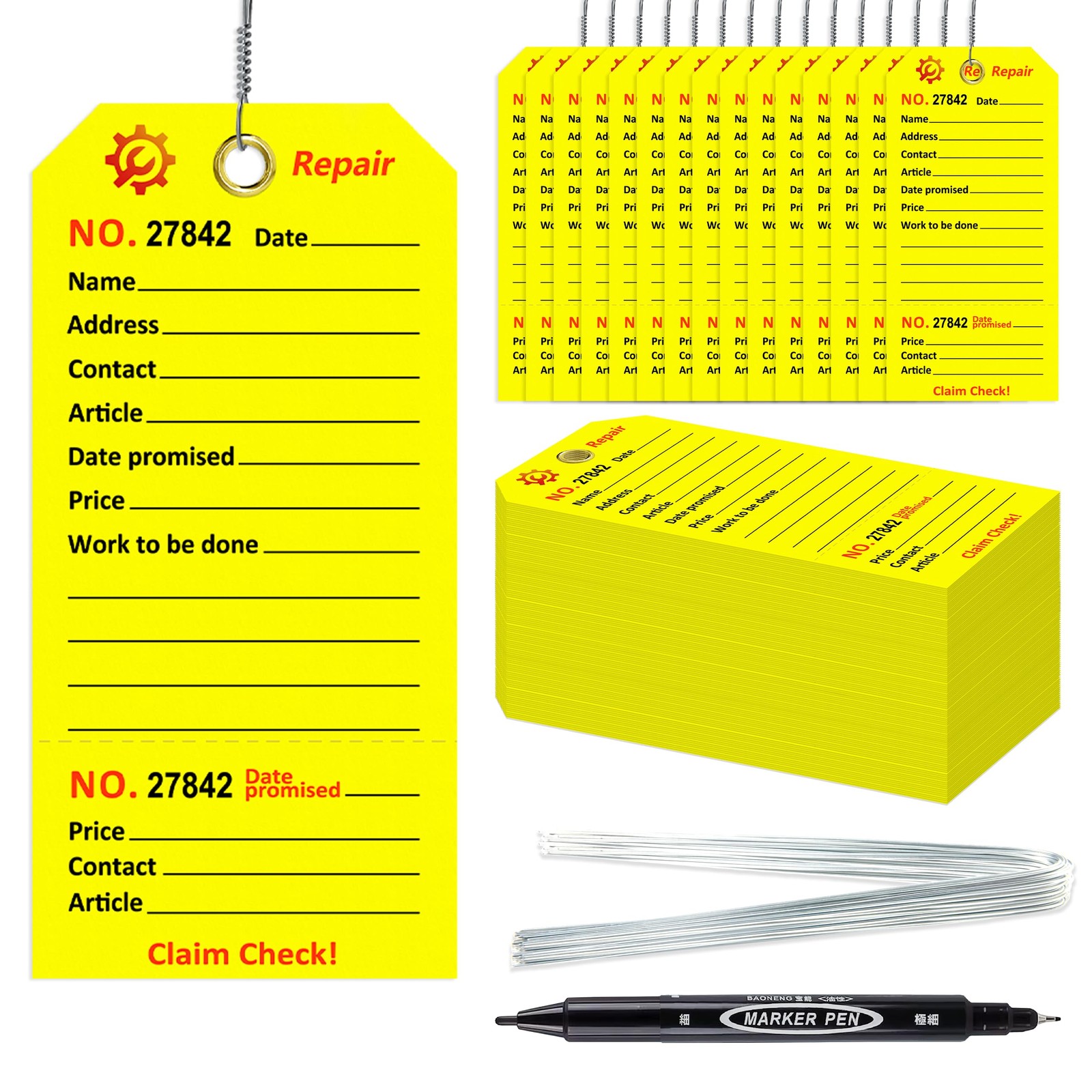 500 Pcs Repair Tags with Hole and Wire Maintenance Service Tags 2.6 x 5.25 In…