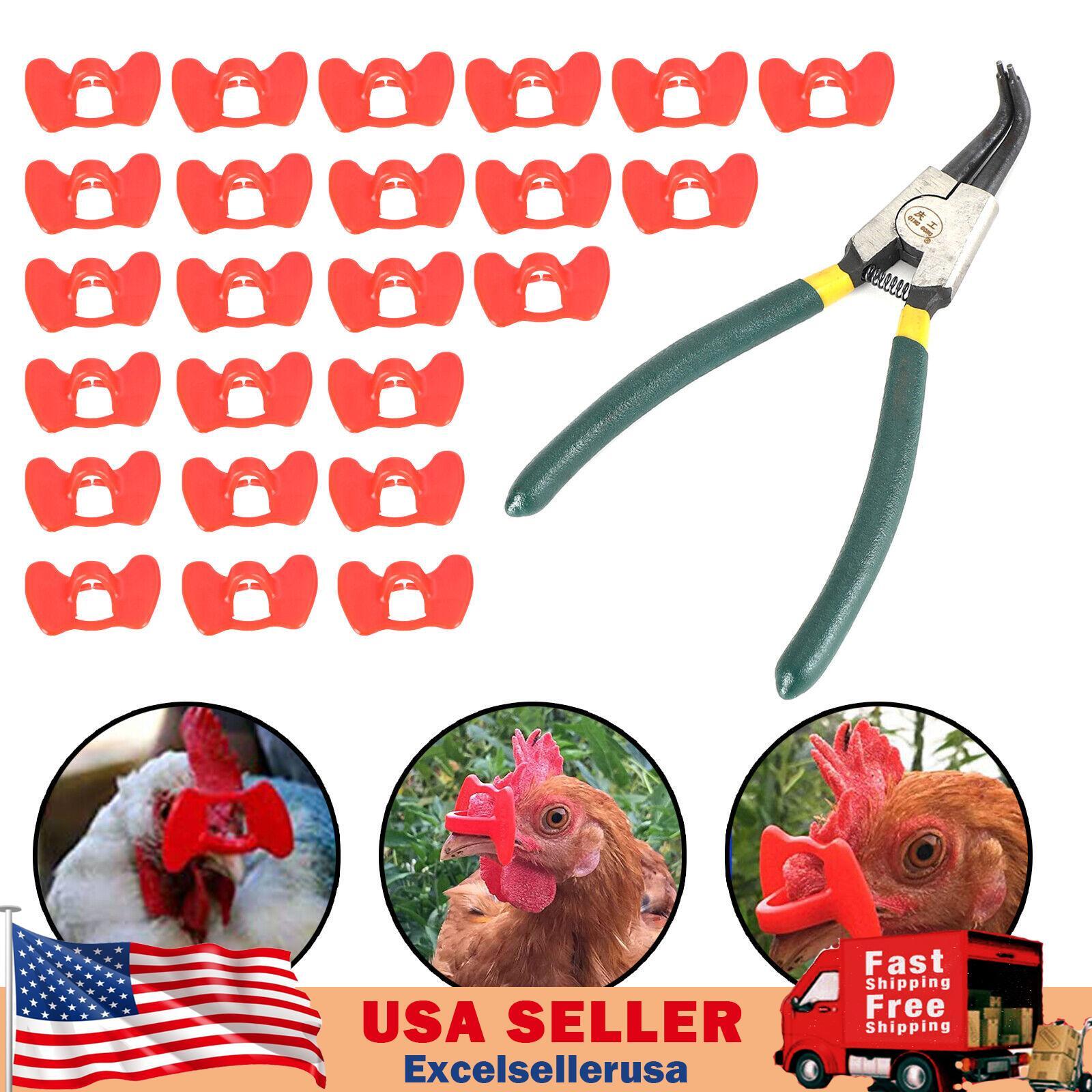 24Pcs Peepers+Pliers Chicken Glasses Poultry Blinders Spectacles Anti-Pecking US