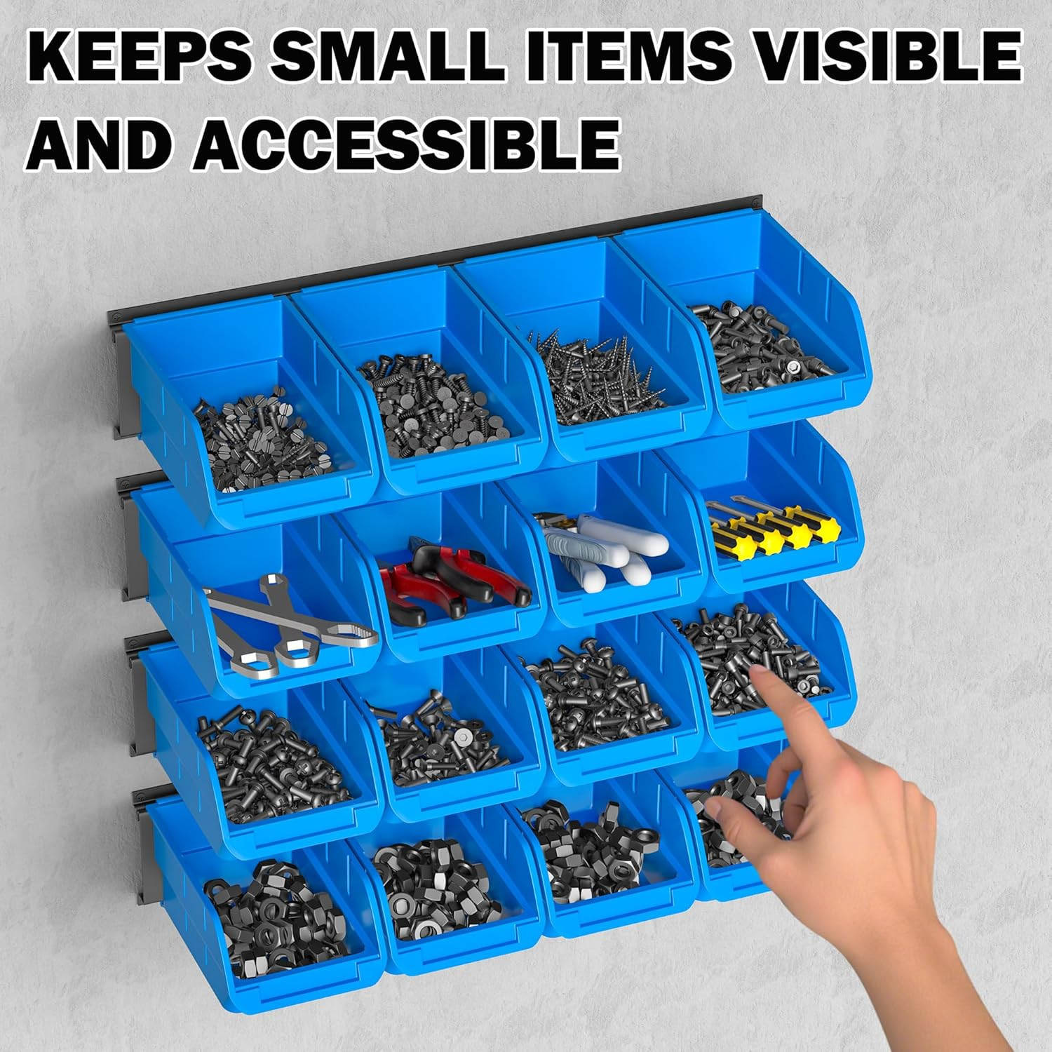 Wall Mounted Storage Bins, Plastic Hanging Storage Organizer Bins, Garage Tool S