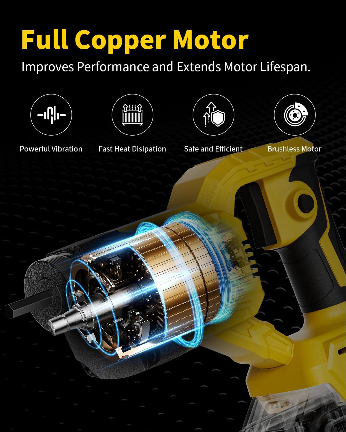 Cordless Concrete Vibrator Compatible with DeWalt 20V | 600W motor with 6000RPM