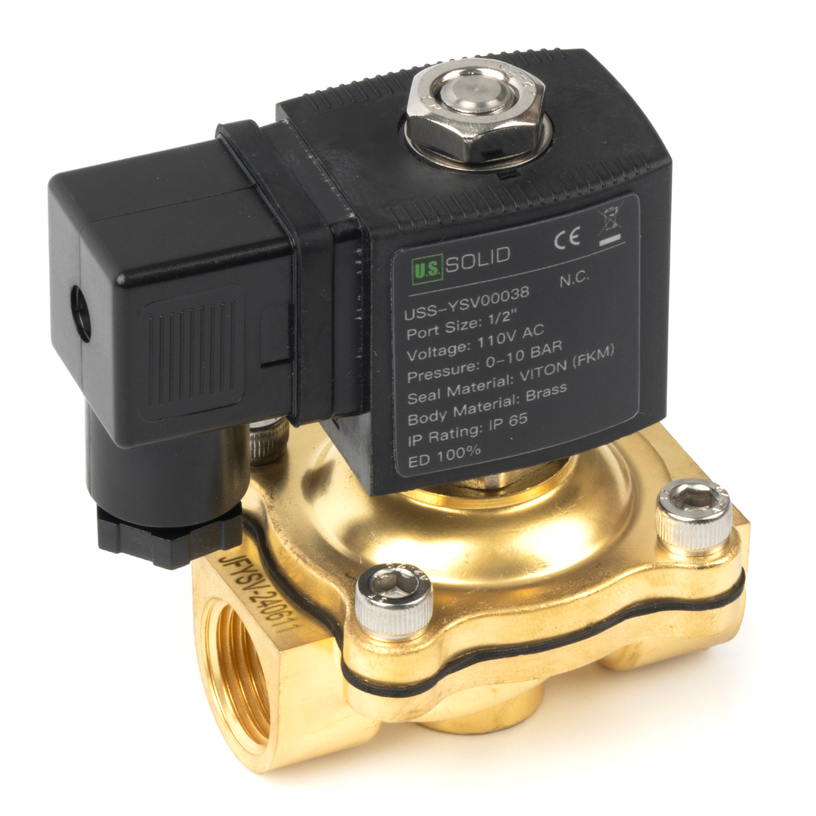 U.S. Solid 1/2 inch Brass Solenoid Valve VITON Seal 110V AC NC 145 psi