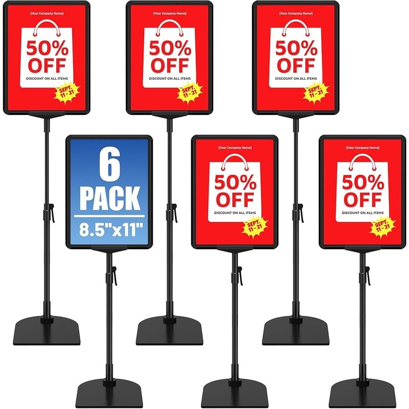 Adjustable Height Sign Stand Double-Sided Display 360° Rotating Easy Change New