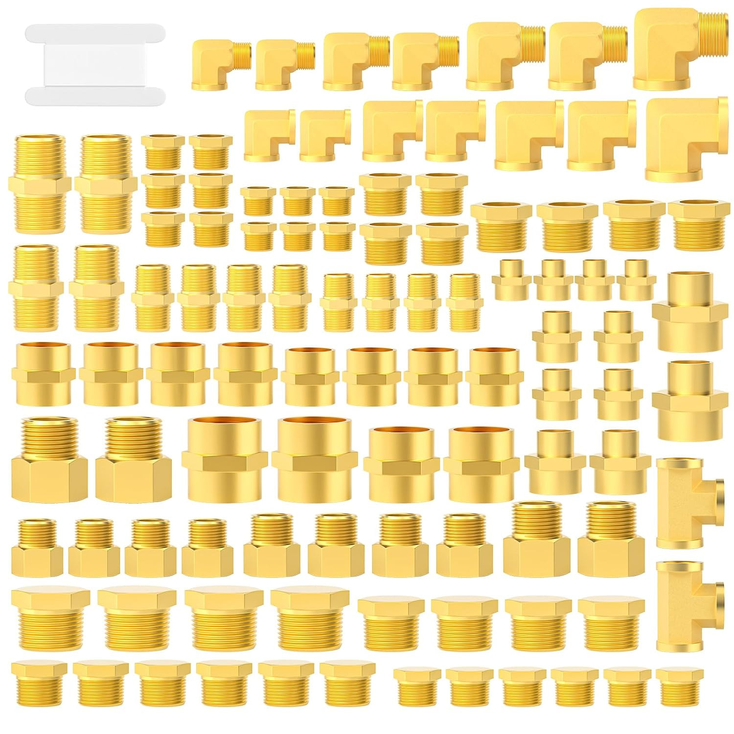 104Pcs Brass Pipe Fittings Assortment Kit, Reducing Adapter, Hex Nipple, Female