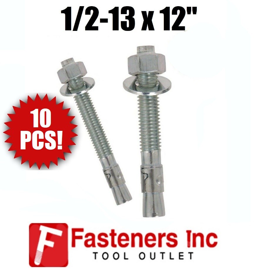 (Qty 10) 1/2-13 x 12″ Concrete Wedge Anchor Zinc Plated