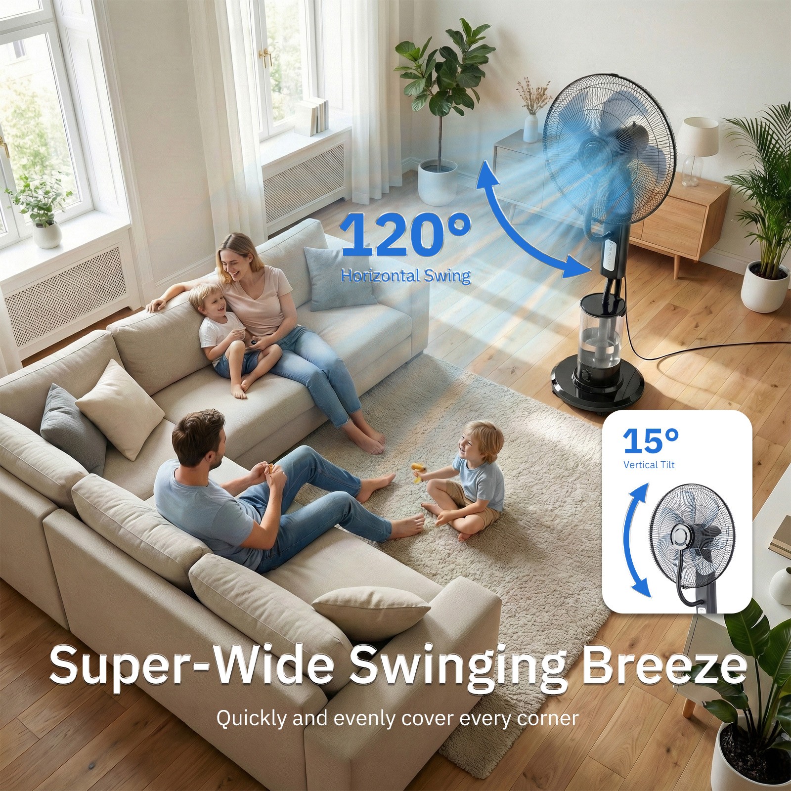 18″ Pedestal Misting Fan, Mister Cooling Fan w/5L Water Tank, 3 Speeds 3 Modes