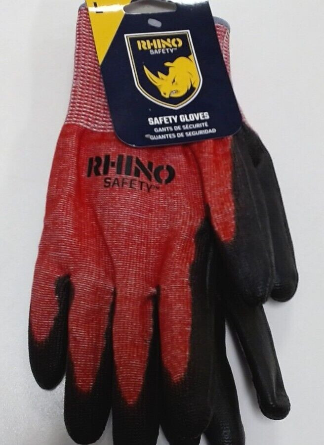 Work Gloves Rhino GLV-700L 13G RED ANSI CUT LEVEL A7, BLACK PU PALM COATING