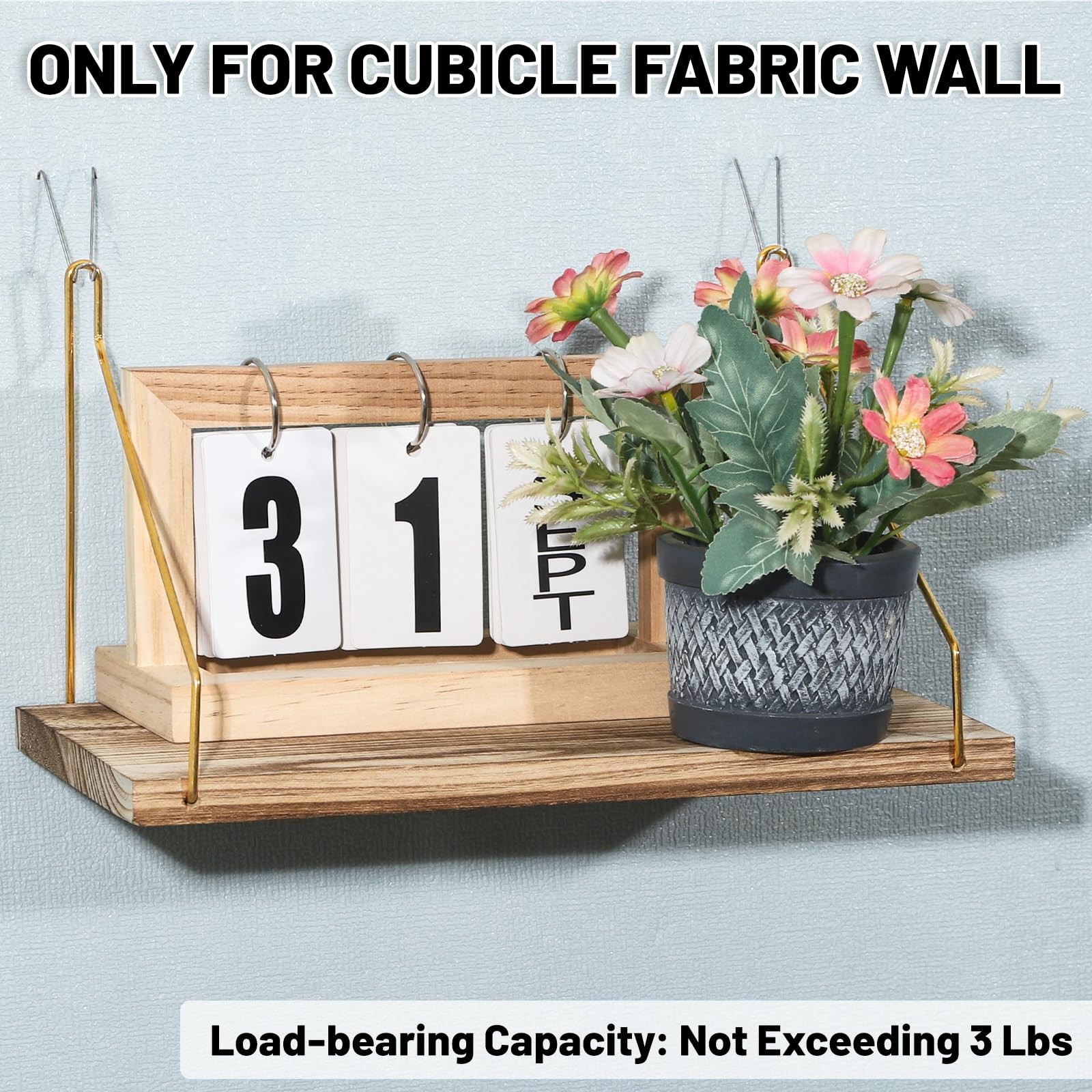 12×6 Inch Wooden Cubicle Shelf Hanging Organizer Silver Bracket Office Decor