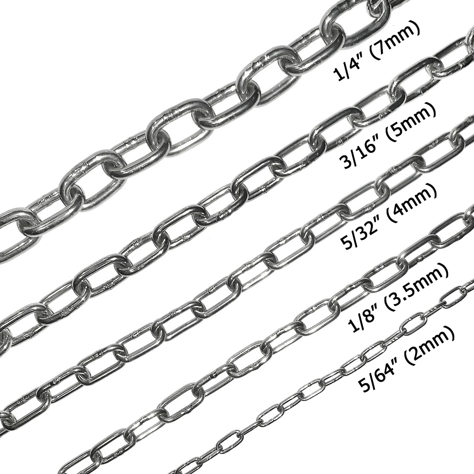 Stainless Steel 316 Chain 5/64″ 1/8″ 5/32″ 3/16″ 1/4″ Medium Link by the foot