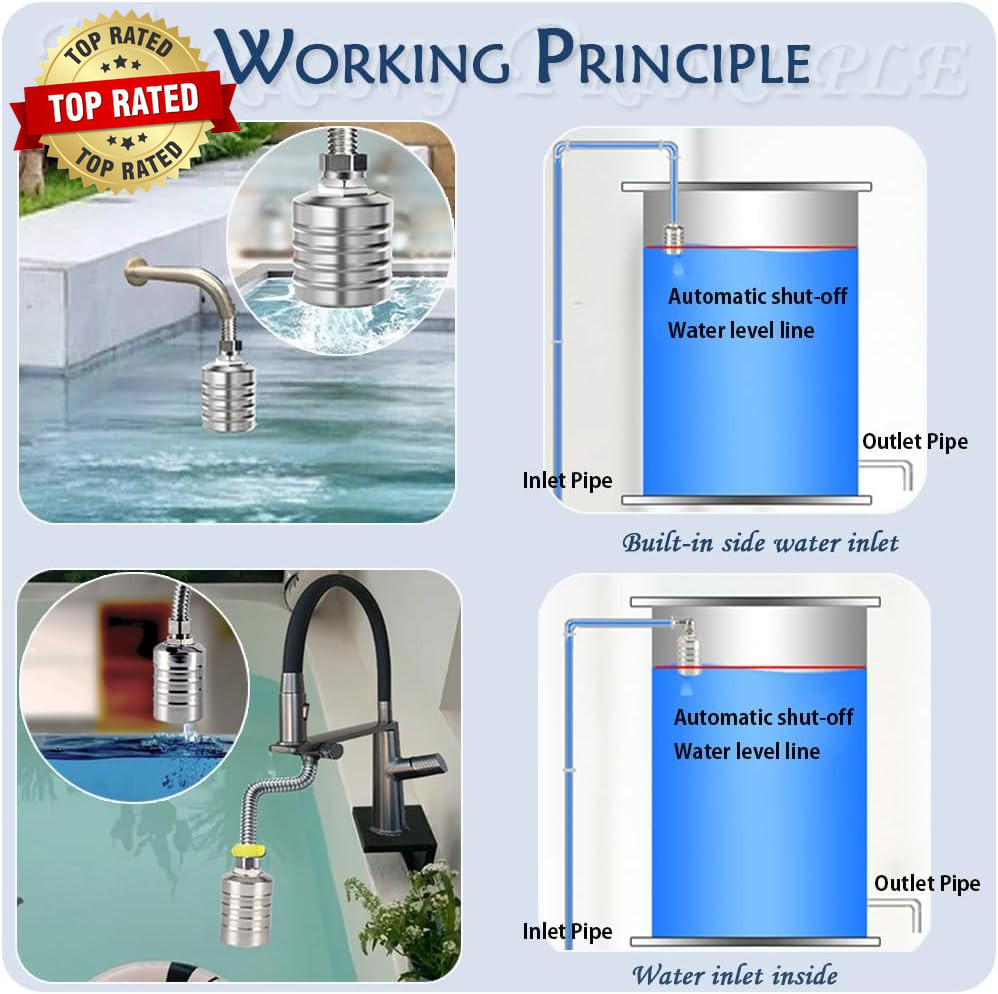 Float Valve,1/2″ to 3/4″ 1” Water Level Control Float Valve, 304 Stainless Stee