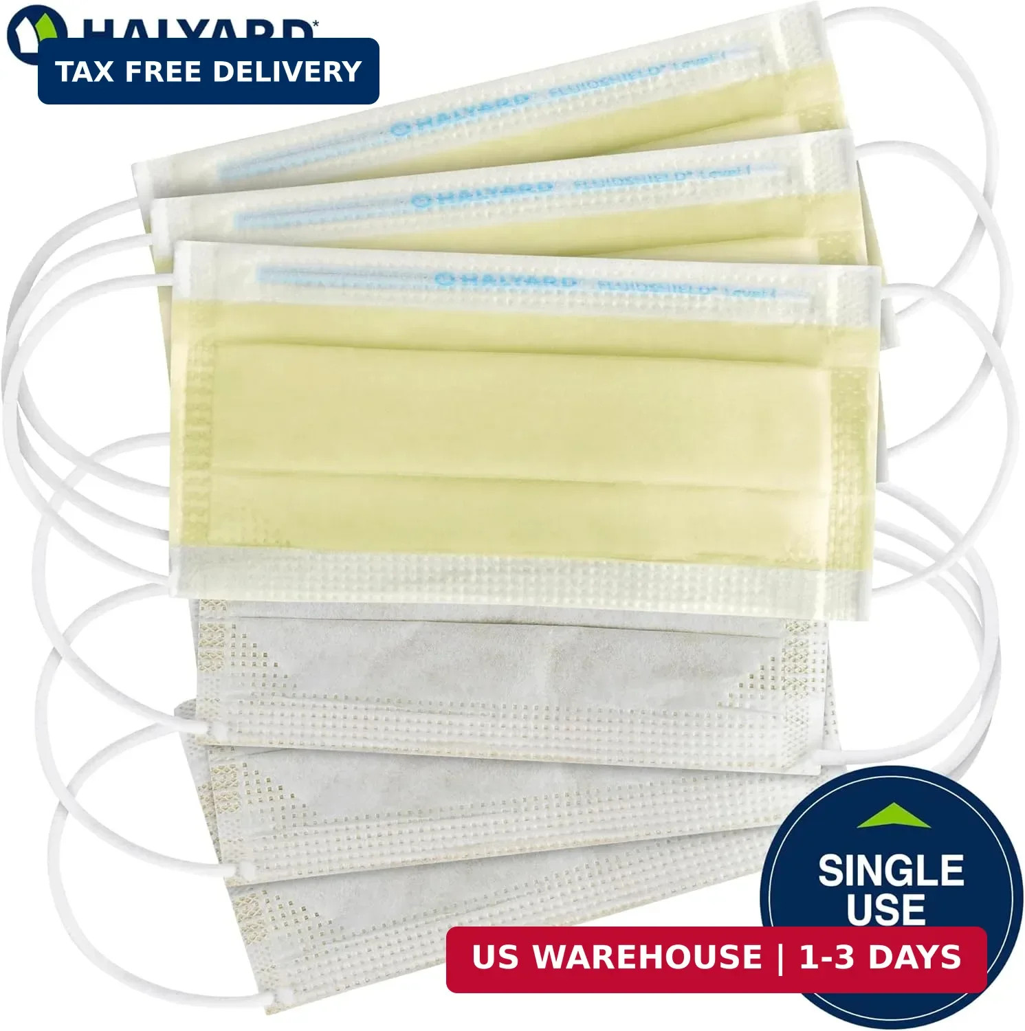 HALYARD Level 1 Disposable Procedure Mask, Earloops, Yellow, 47567