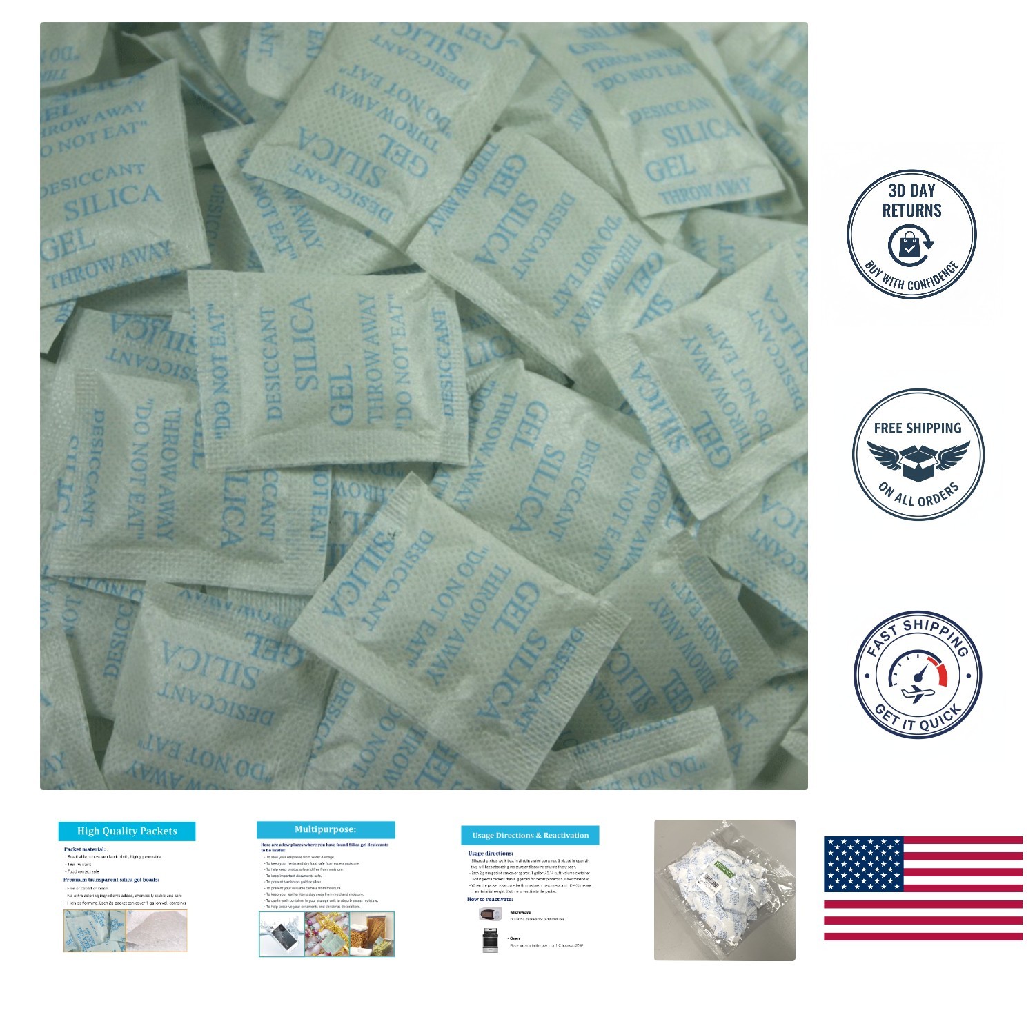 Stay Dry! 100 Silica Gel Packets 2 Gram Packets for All Your Valuables