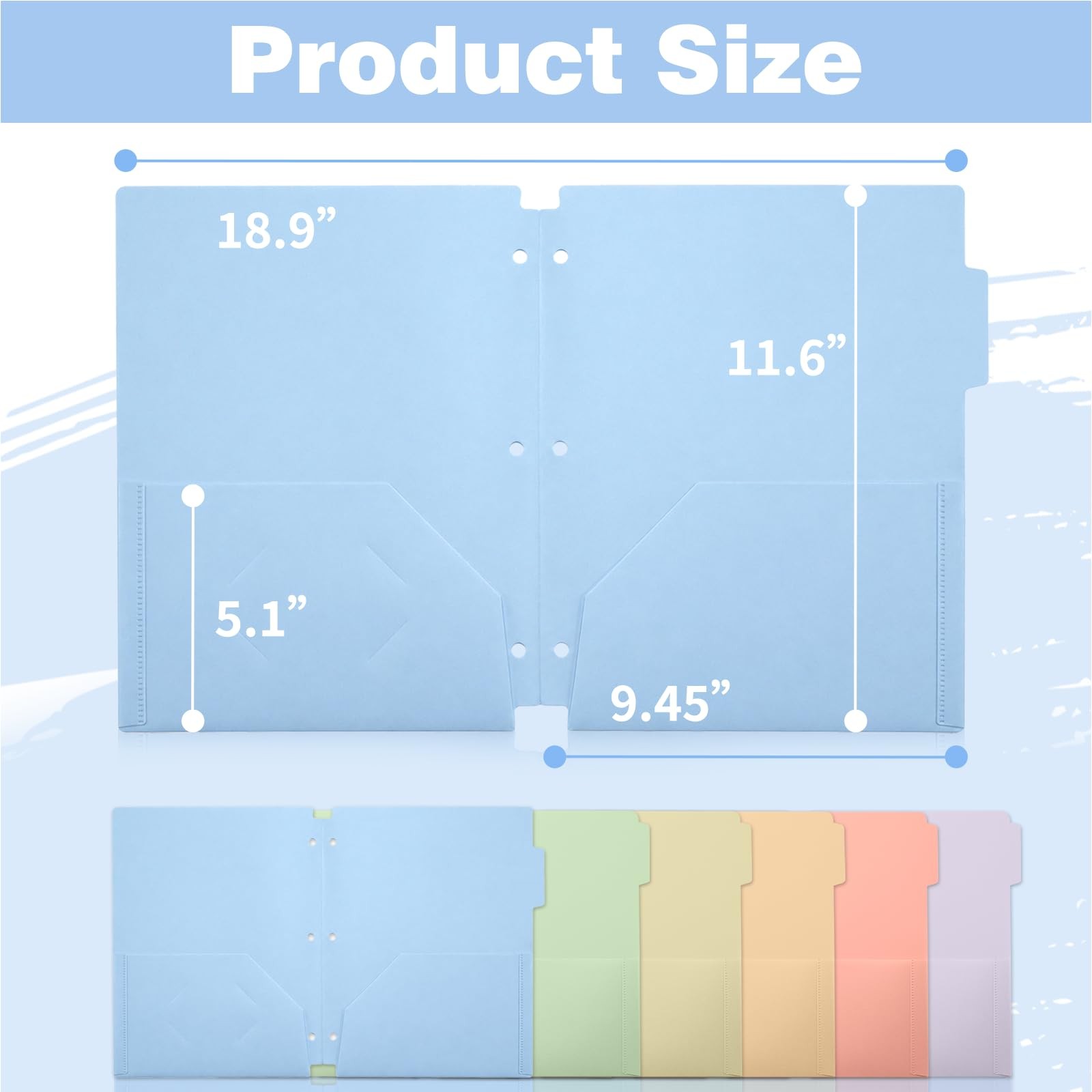 Plastic Folders with Pockets, 3 Hole Punched 6 Pack, Soft Pastel With Tabs