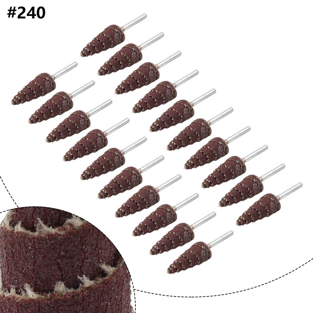 20pcs 10x3mm 240#-400# Cone Sandpaper Flap Sanding Polishing Wheel Rotary Tool