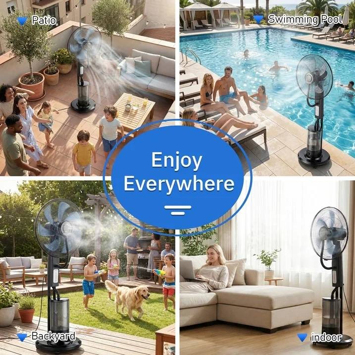 18″ Pedestal Misting Fan, Mister Cooling Fan w/5L Water Tank, 3 Speeds 3 Modes
