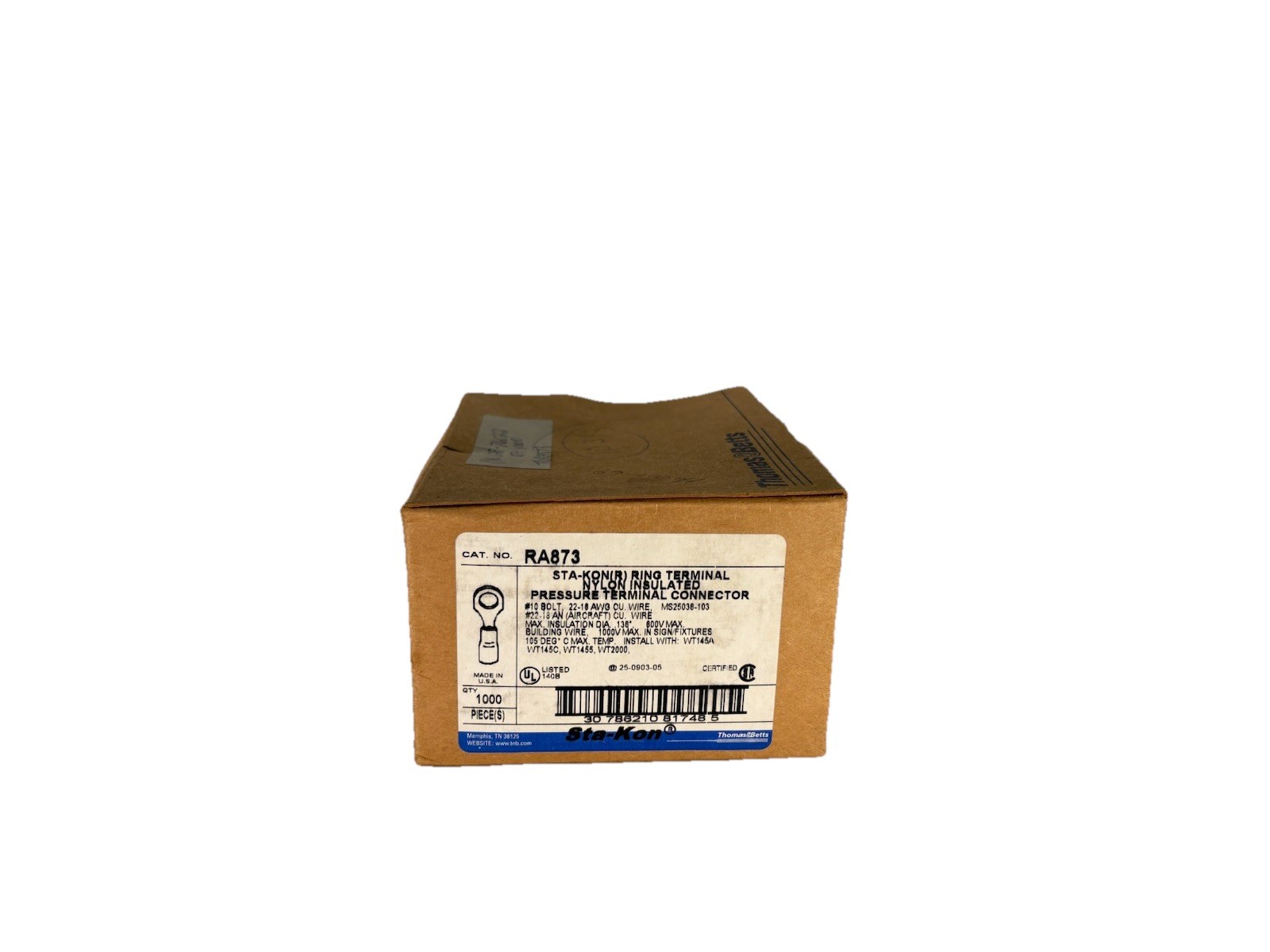 T&B Insulated Copper Stakon Crimp Ring Terminals 22 – 16 AWG Wire #10 Bolt 100ct