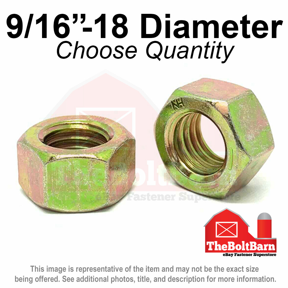 9/16″-18 Grade 8 Finished Hex Nuts Zinc Yellow FINE Thread (Pick Quantity)