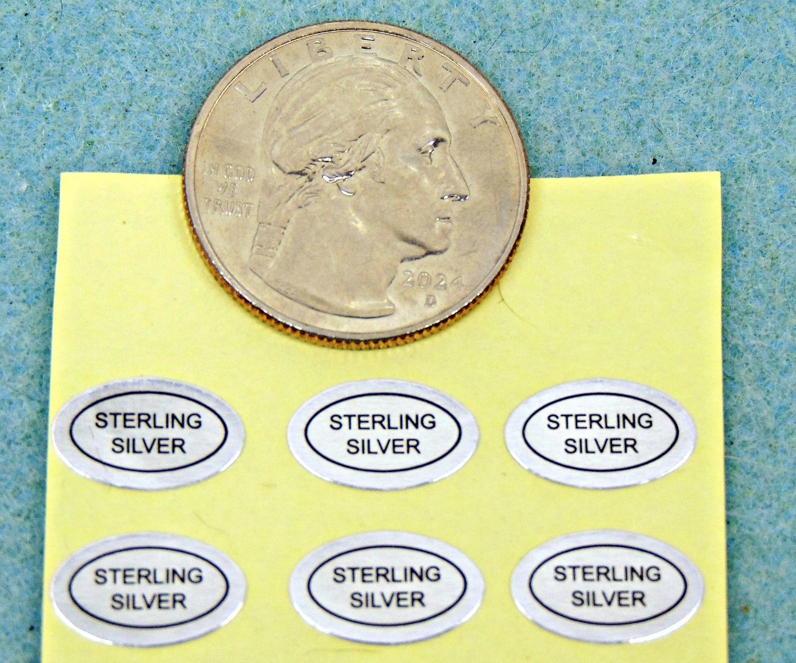 “STERLING SILVER” Adhesive Labels small Tags ~ 100 stickers Oval 1/2″ x 5/16″