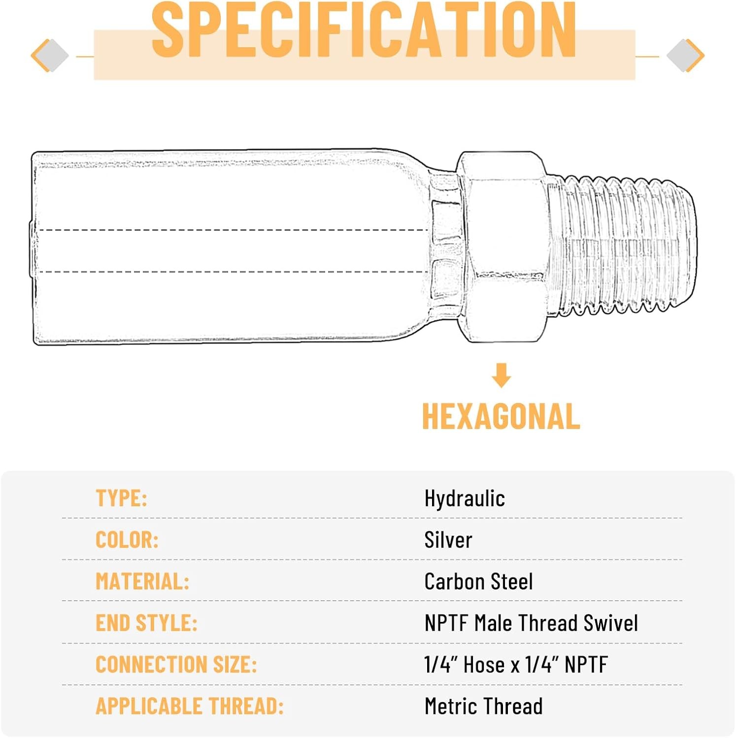 12 Pack Hydraulic Hose Fittings, 1/4″ I.D. Hose X 1/4″ NPTF Male with Protection