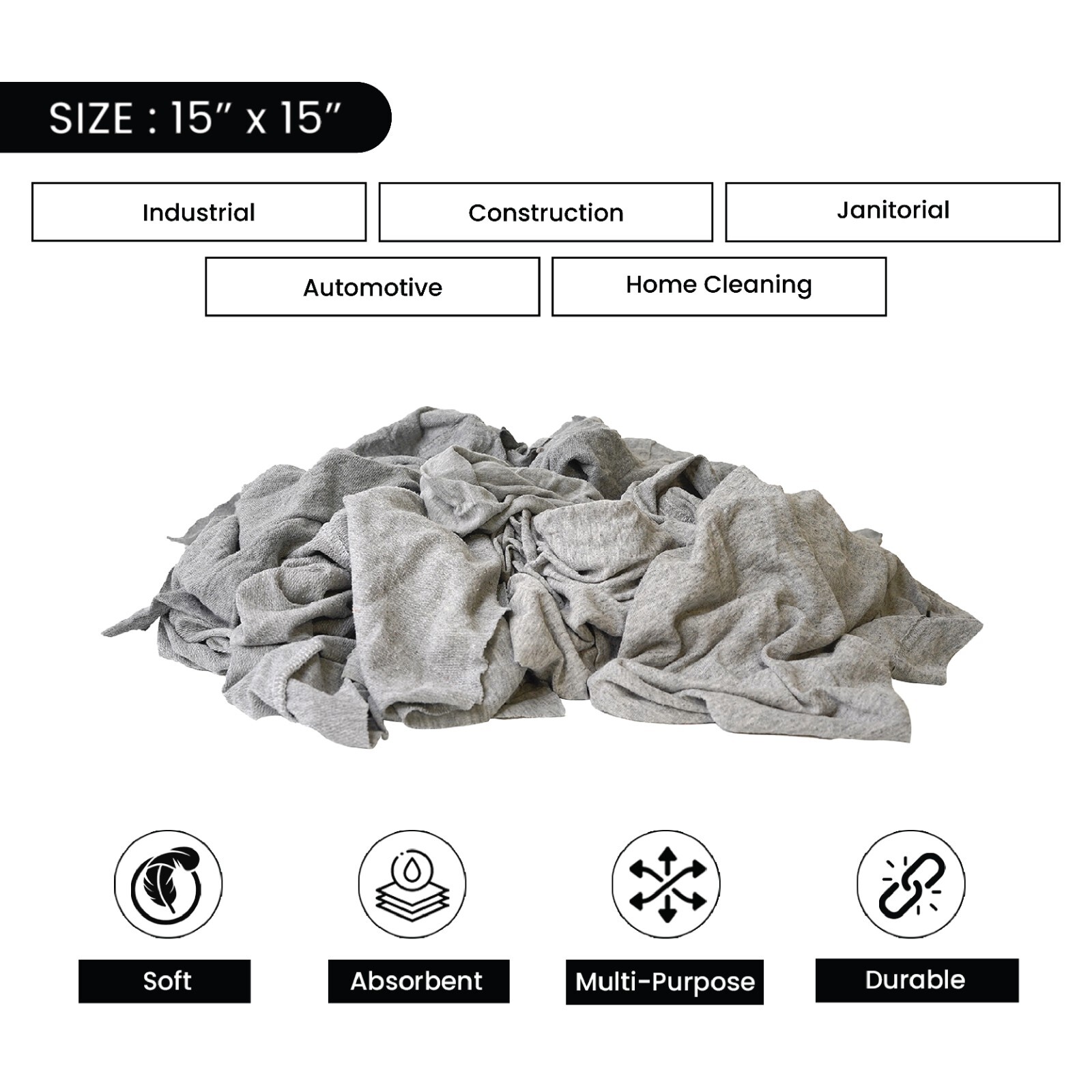 Gray Knit T-Shirt 100% Cotton Cleaning Rags 50 lbs. Box – Multipurpose Cleaning