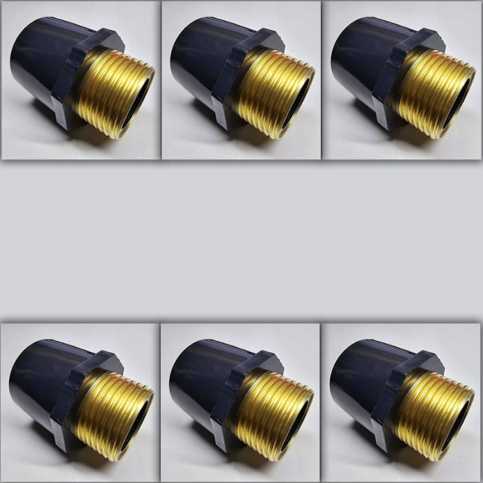 6-Pk 1 in. SCH-80 PVC Male Adapters w/Brass NPT Threaded-Fittings ASTM D2467