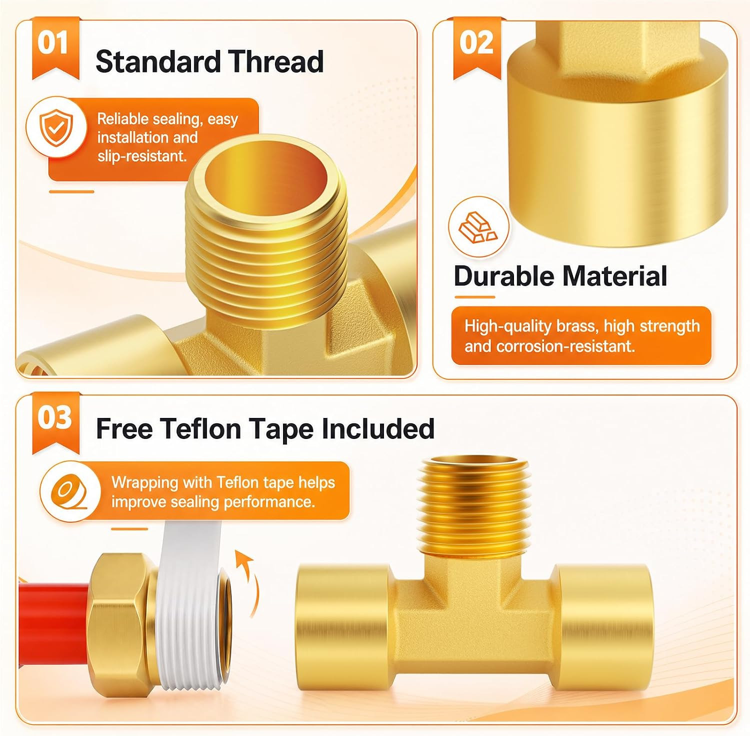 5PCS Metals Brass Pipe Fitting Barstock Male Branch Tee T Adapter 1/4″ N