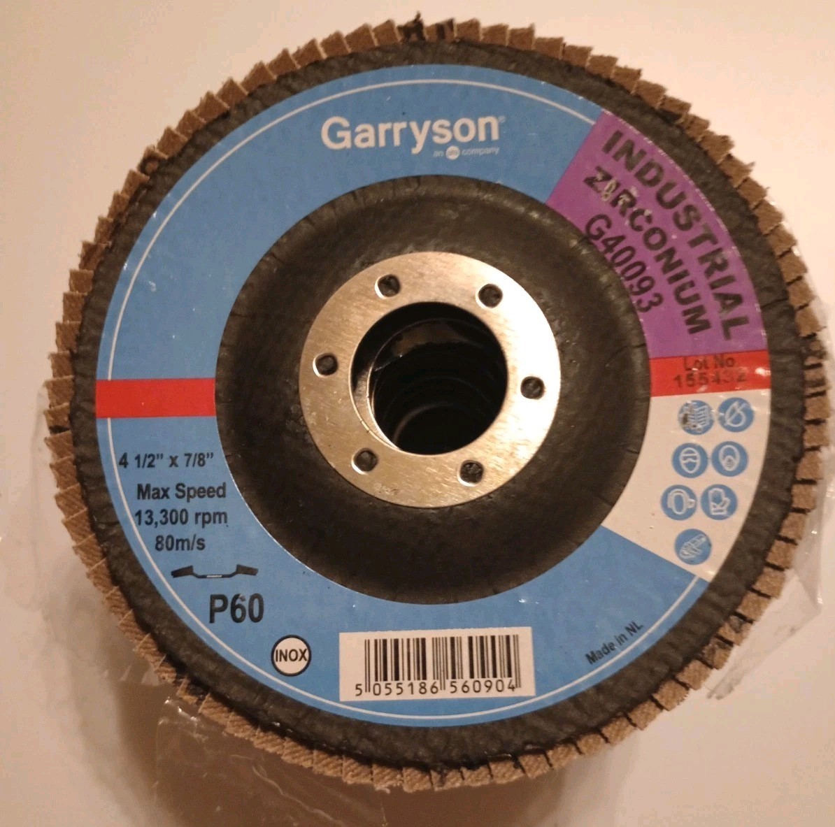 10-PACK – GARRYSON G40093 ZIRCONIUM FLAP DISCS, 4.5″ X 7/8″, 60 GRIT, FREE SHIP