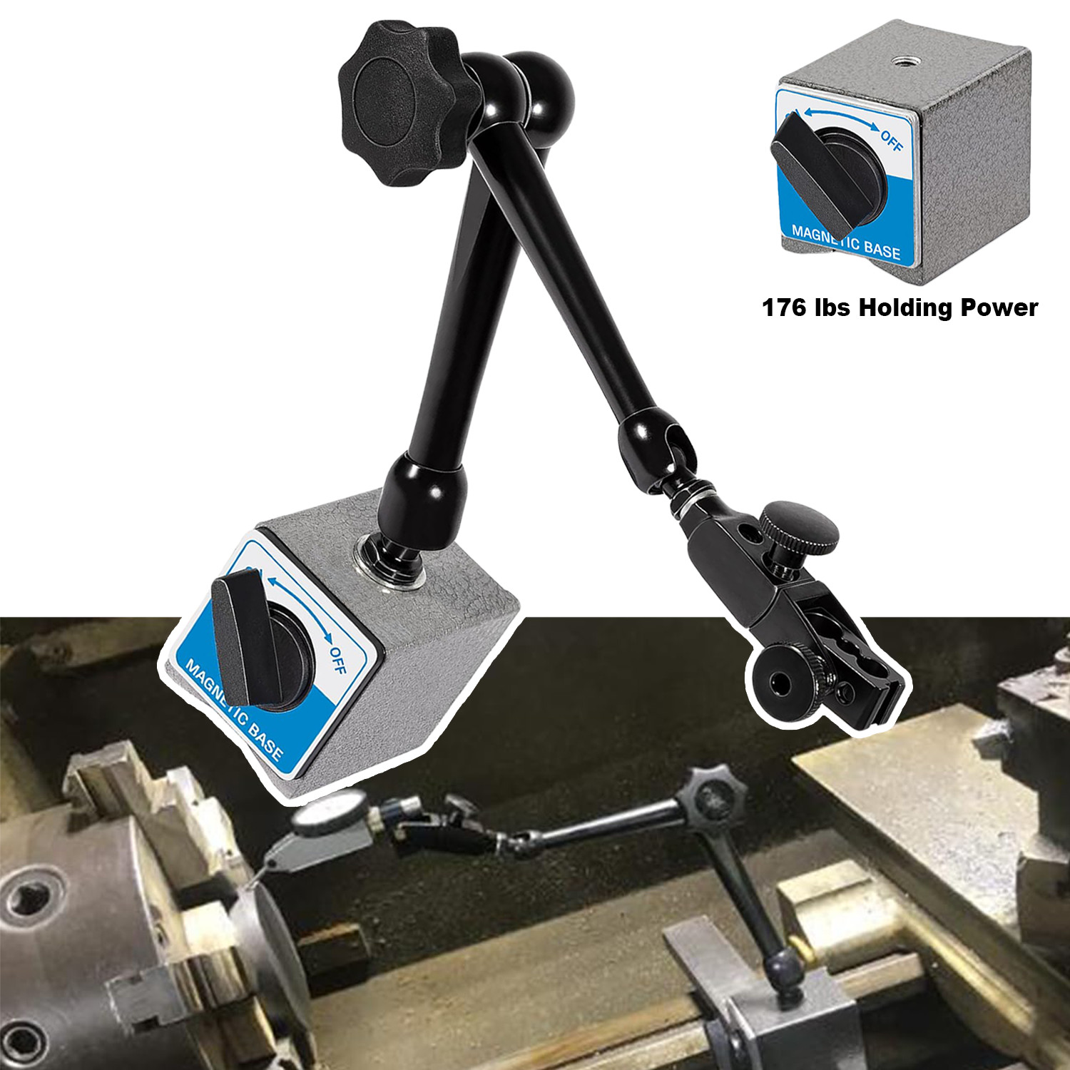 For DG61003 Dial Gage Test Indicator Holder Magnetic Base 176lb Fine Adjust