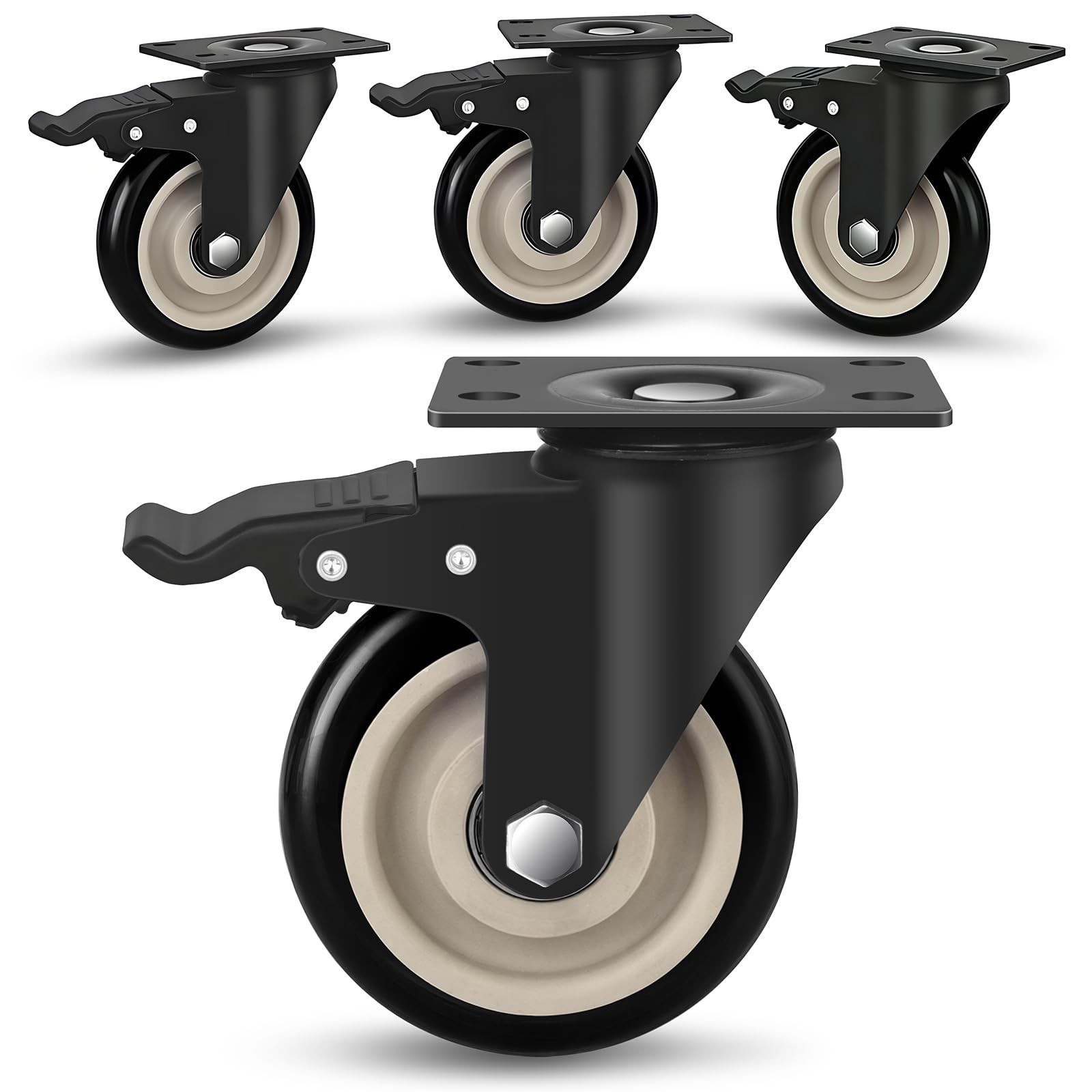 UBZOPWA 4 Inch Caster Wheels, Set of 4 Heavy 2.8 x 17.7 x 5.9 inches, Black