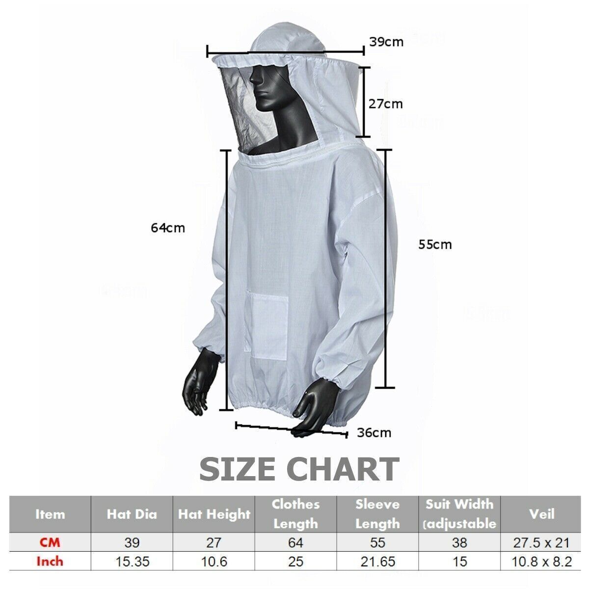Bee Keeping Suit Jacket Smock Hat Protective Coat Veil Beekeeping Pull Tops Over