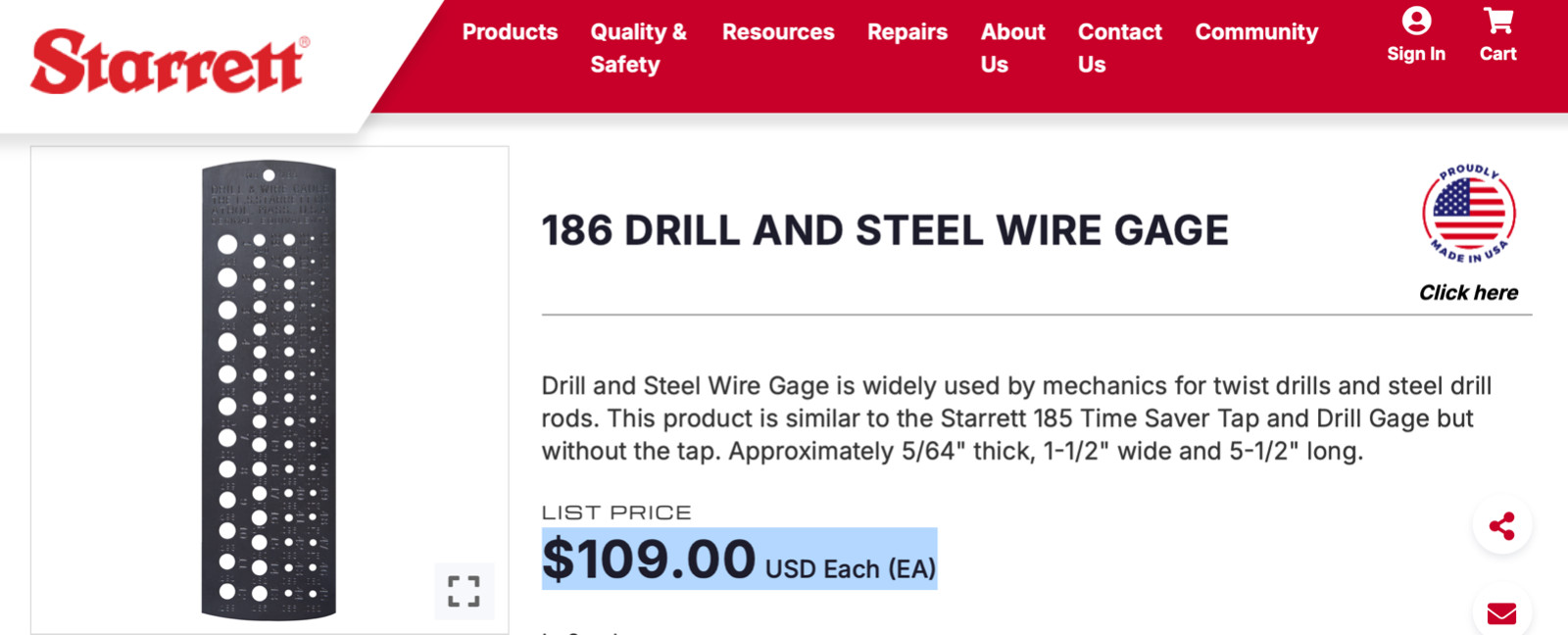 STARRETT No.186 Drill & Steel Wire Gage With “Black Matte Finish”. USA Made 🇺🇸