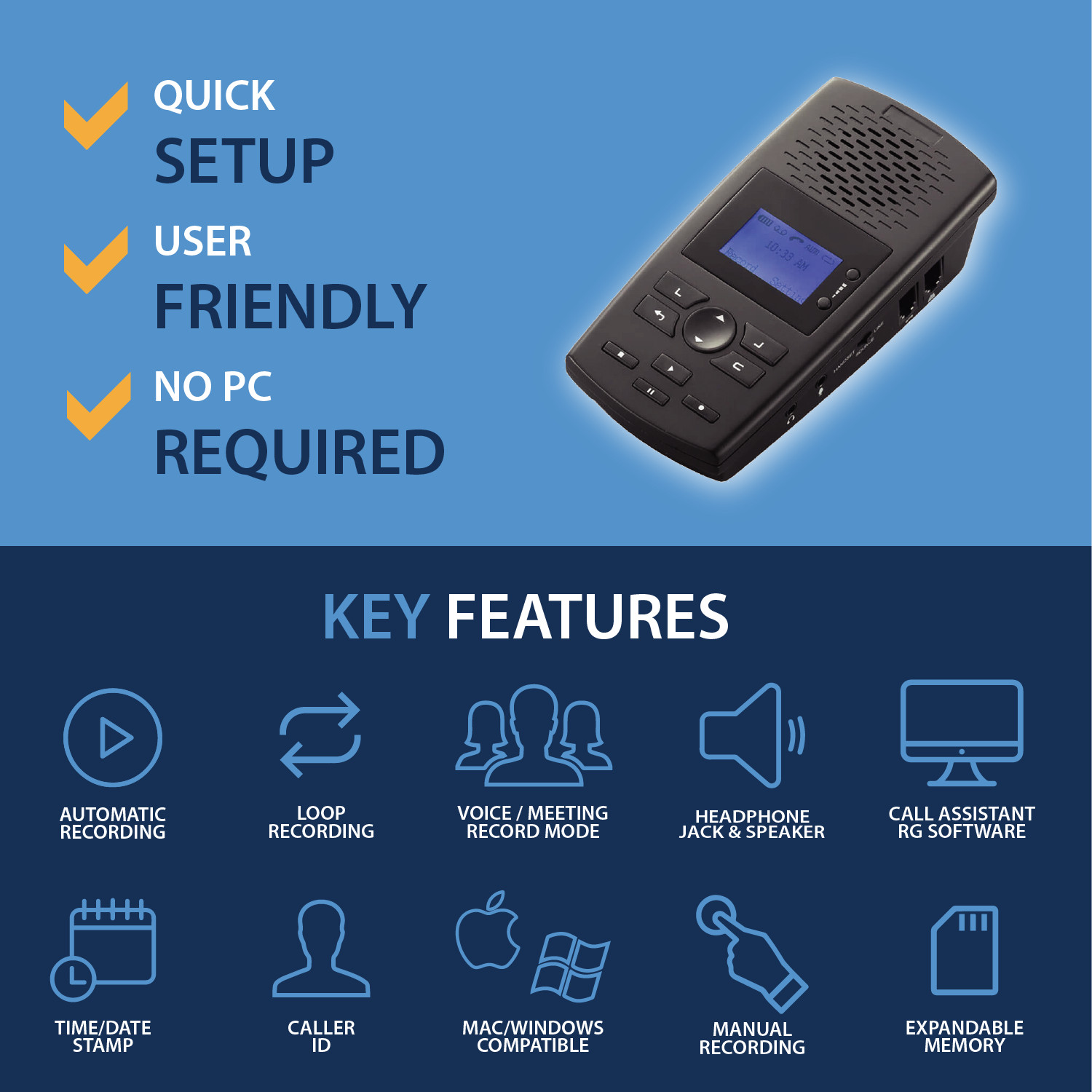 TR600 LANDLINE PHONE RECORDER | CALL ASSISTANT SD RECORDER | 16GB | USA SHIPPER