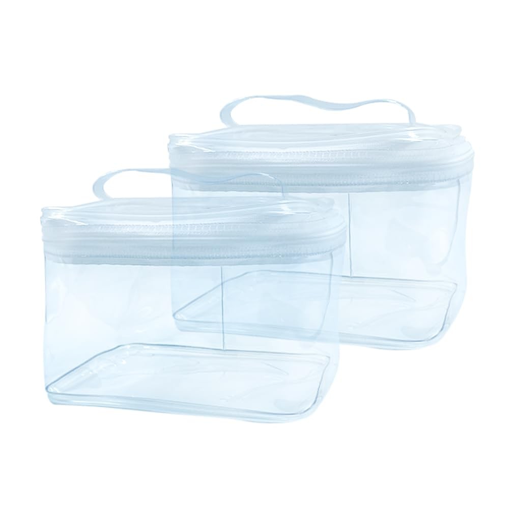 TotePrint 2PCS Clear Handle Zipper Cosmetic Bag and 2 Pcs Transparent
