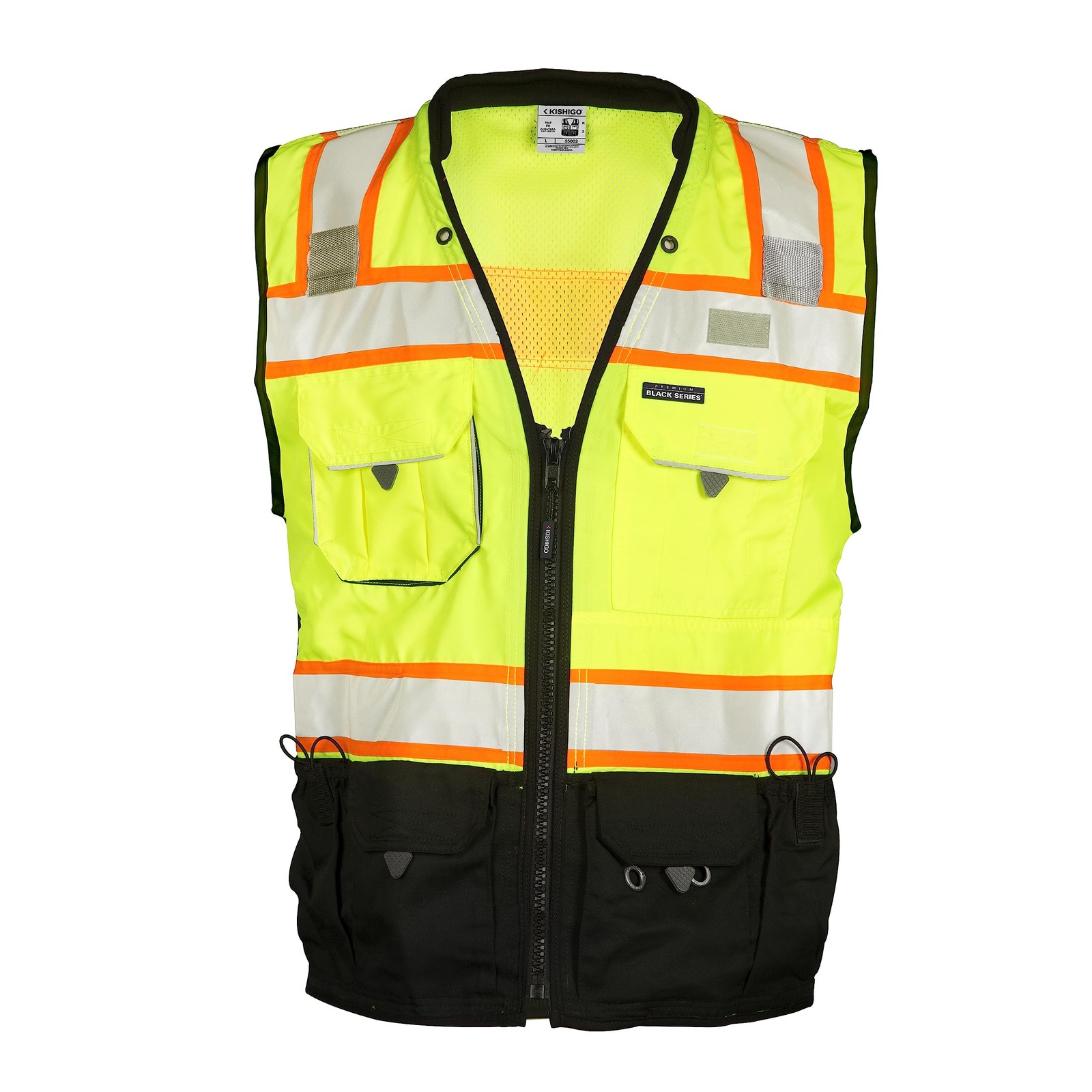 Kishigo Premium Black Series Men’s Surveyors Vest S5002, Class 2 Hi-Vis Safety V