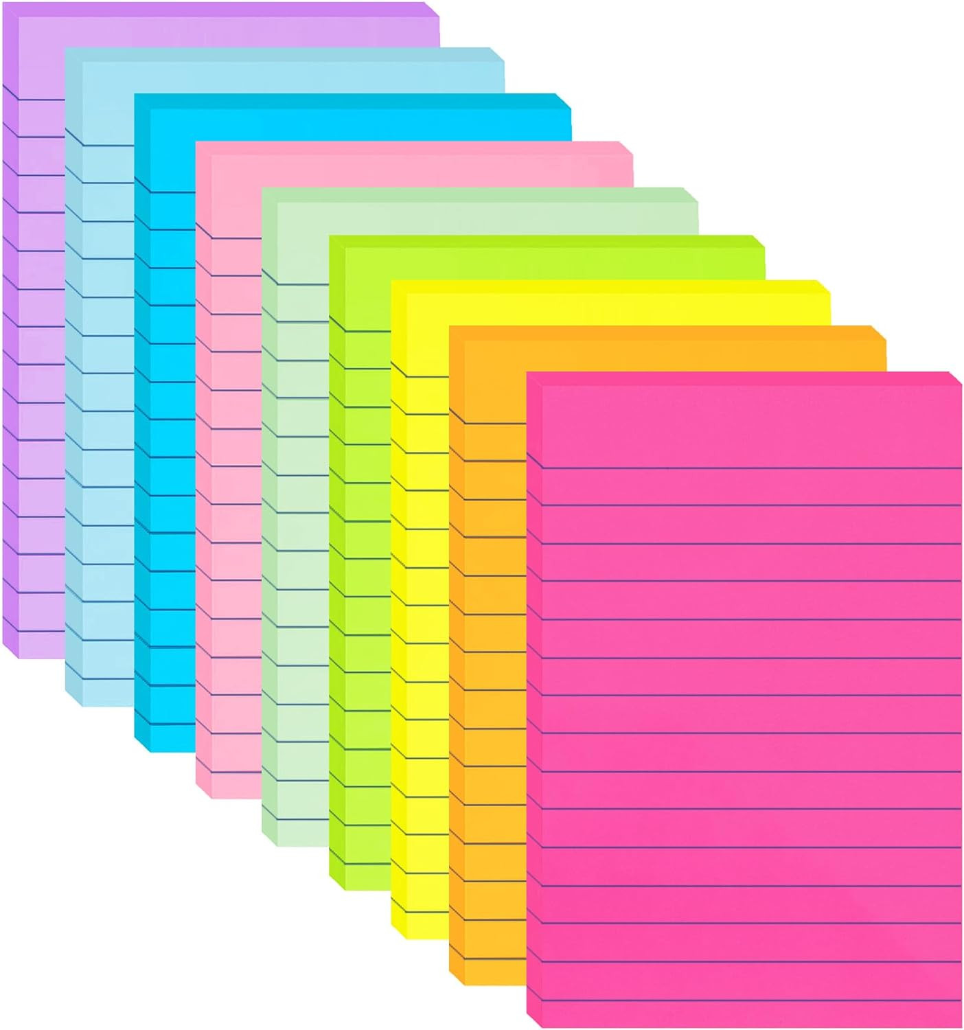 9 Pack Lined Sticky Notes 4×6 in Post Sticky Notes with Lines, 9 Bright Colors S