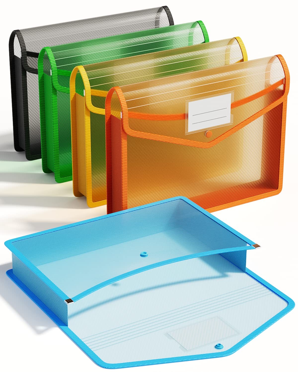 Plastic Expanding File Folder, Transparent Envelopes with Snap Closure, No Di…