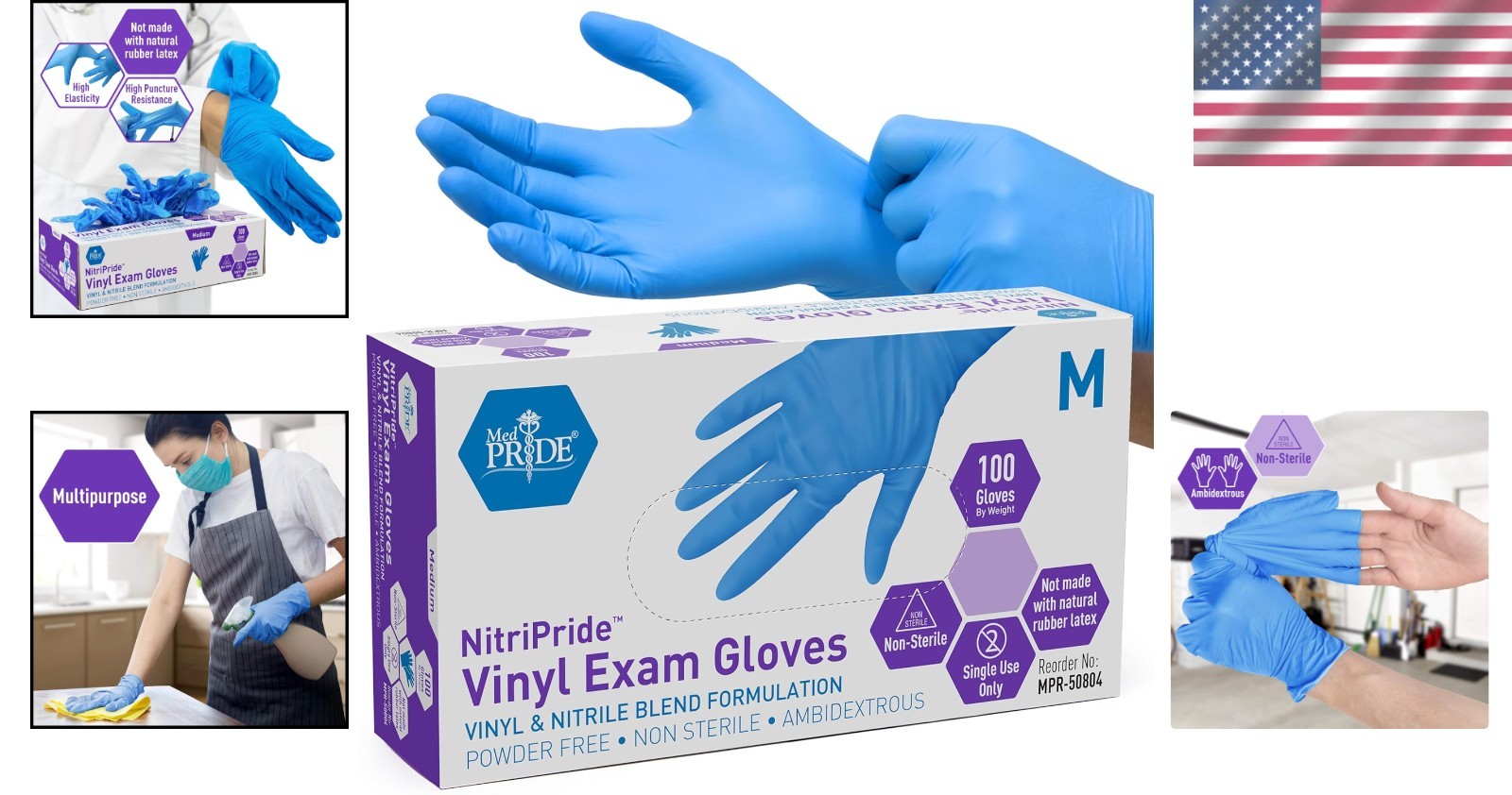 Safe & Durable Nitrile/Vinyl Blend Gloves – 100-Pack, Medium Size, Powder-Free