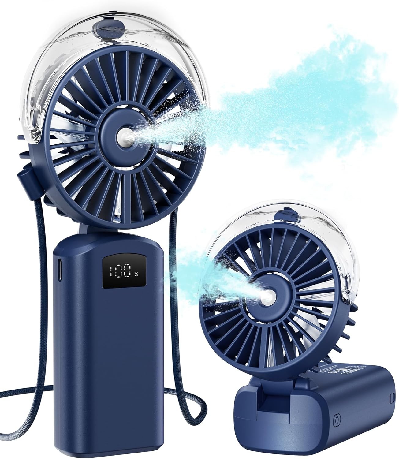 Gaiatop Portable Misting Fan Handheld 3 Speeds USB Rechargeable Navy Blue