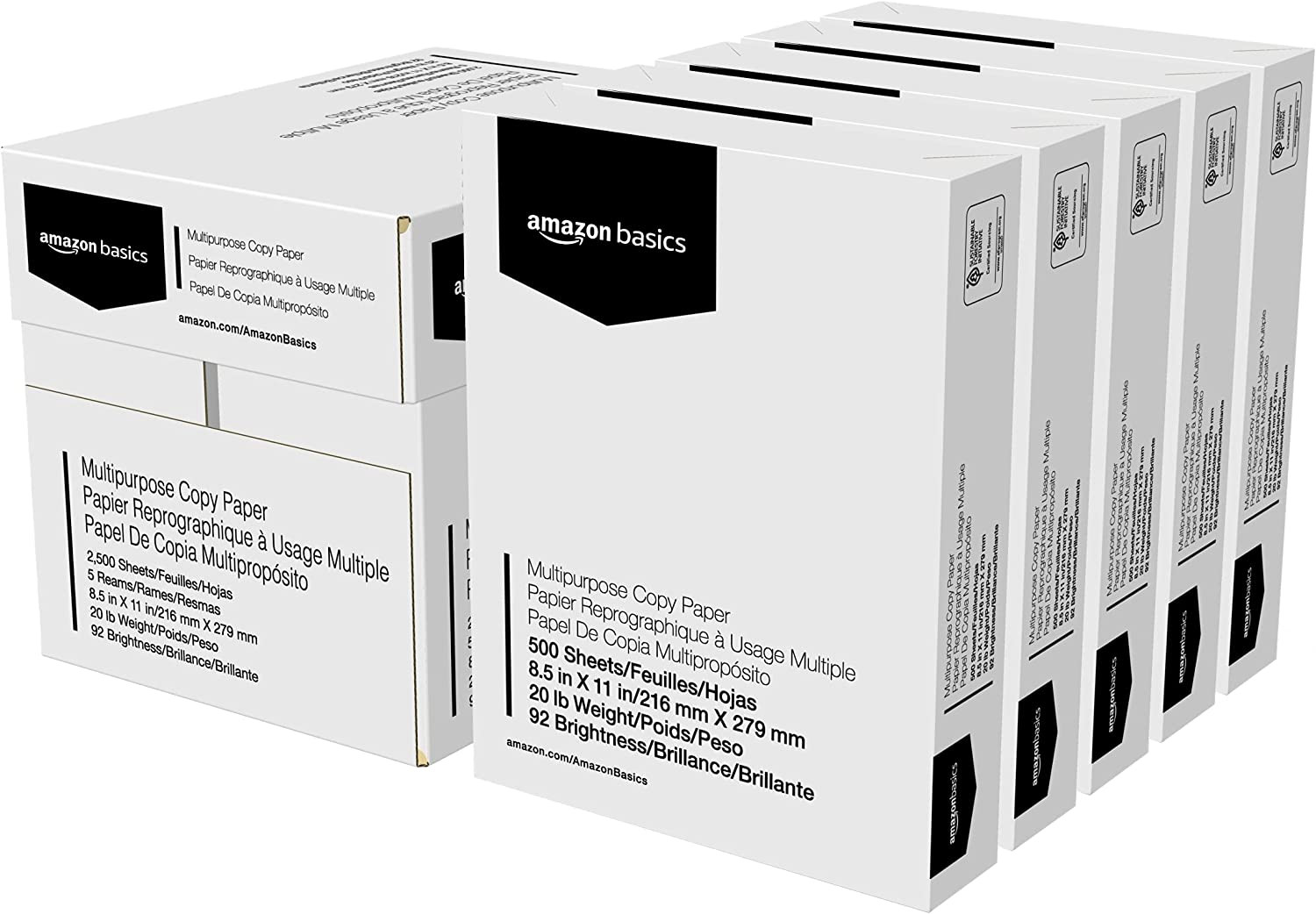 Amazon Basics Multipurpose Copy Printer Paper, 20 Lb, 8.5 X 11 Inches, 5 Reams (
